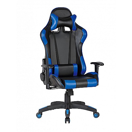 Scaune - Scaun gaming GN90 Silverstone, suport lombar, perna tetiera, cotiere reglabile, rotativ, mecanism multiblock, 150 kg, negru/albastru