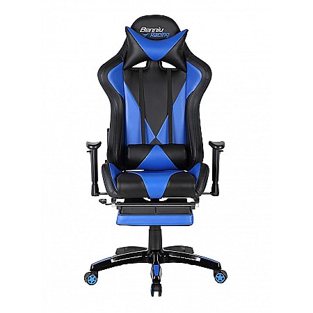 Scaun gaming GN90 Suzuka, suport lombar, perna tetiera, cotiere reglabile, rotativ, mecanism multiblock, 150 kg, negru/albastru [1]