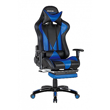 Scaune - Scaun gaming GN90 Suzuka, suport lombar, perna tetiera, cotiere reglabile, rotativ, mecanism multiblock, 150 kg, negru/albastru