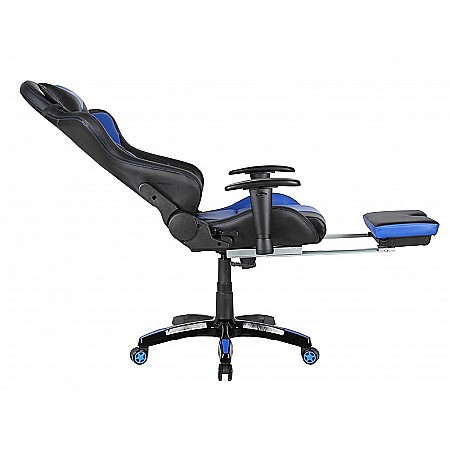 Scaun gaming GN90 Suzuka, suport lombar, perna tetiera, cotiere reglabile, rotativ, mecanism multiblock, 150 kg, negru/albastru [2]