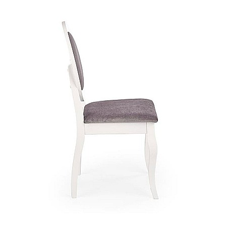 Scaun de living si bucatarie HM Barock, din lemn masiv, ergonomic, tapitat cu stofa, 100 Kg, 93x45x51 cm, Alb/Gri [3]