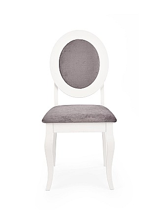 Scaun de living si bucatarie HM Barock, din lemn masiv, ergonomic, tapitat cu stofa, 100 Kg, 93x45x51 cm, Alb/Gri [1]