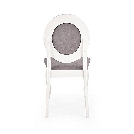Scaun de living si bucatarie HM Barock, din lemn masiv, ergonomic, tapitat cu stofa, 100 Kg, 93x45x51 cm, Alb/Gri [5]