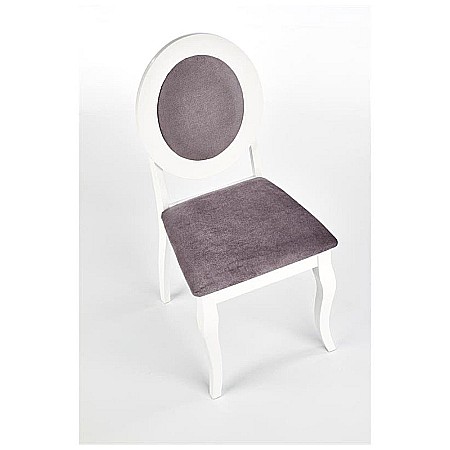 Scaun de living si bucatarie HM Barock, din lemn masiv, ergonomic, tapitat cu stofa, 100 Kg, 93x45x51 cm, Alb/Gri [4]
