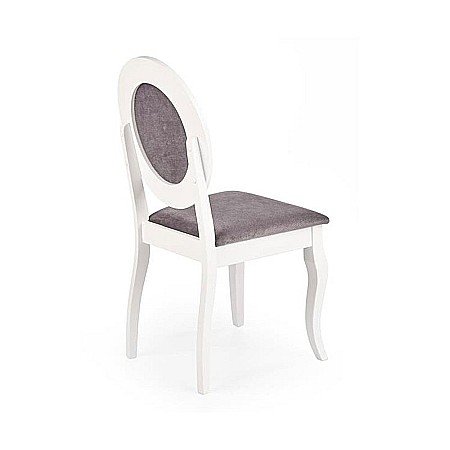 Scaun de living si bucatarie HM Barock, din lemn masiv, ergonomic, tapitat cu stofa, 100 Kg, 93x45x51 cm, Alb/Gri [8]