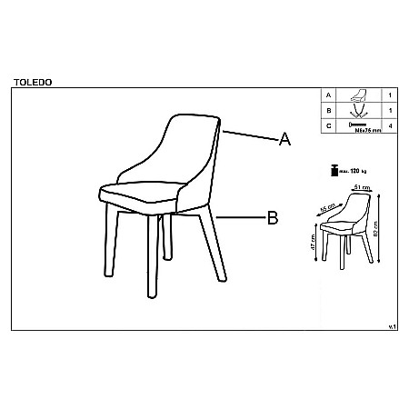 Scaun living HM Toledo crem - stejar [3]