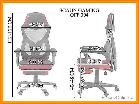 Scaun OFF 304, ergonomic, mesh, mecanism de balans, suport picioare retractabil, 110 kg, negru/rosu [1]