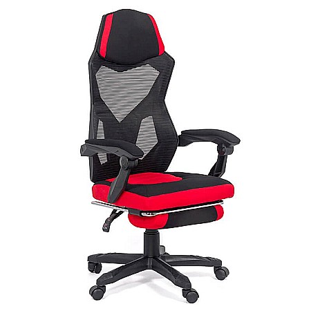 Produse - Scaun OFF 304, ergonomic, mesh, mecanism de balans, suport picioare retractabil, 110 kg, negru/rosu