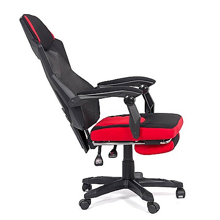 Scaun OFF 304, ergonomic, mesh, mecanism de balans, suport picioare retractabil, 110 kg, negru/rosu [5]