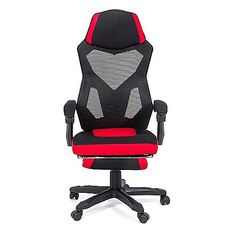 Scaun OFF 304, ergonomic, mesh, mecanism de balans, suport picioare retractabil, 110 kg, negru/rosu [4]