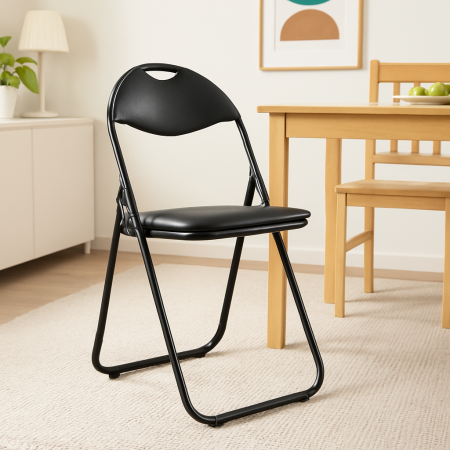 Produse - Scaun pliant metalic GN pentru bucatarie, cu sezut din piele ecologica