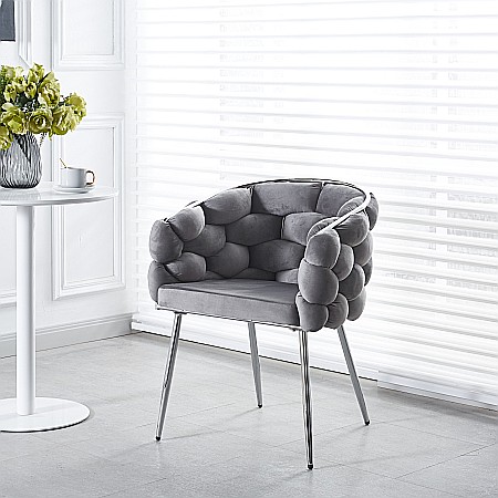 Scaun tapitat cu cadru metalic, AB14 ergonomic, living, catifea, 80x60x43 cm,100 Kg, Gri/Silver [1]