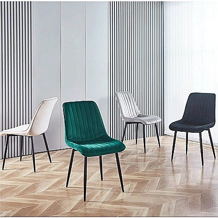 Scaun tapitat cu stofa tip catifea AB176, de living si bucatarie, cadru metalic, 88x47x42 cm, bej [4]