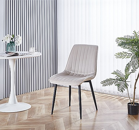 Scaun tapitat cu stofa tip catifea AB176, de living si bucatarie, cadru metalic, 88x47x42 cm, bej [1]