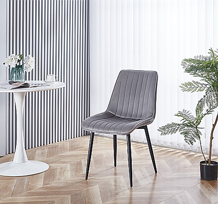 Scaun tapitat cu stofa tip catifea AB176, de living si bucatarie, cadru metalic, 88x47x42 cm, gri [1]