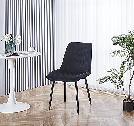 Scaun tapitat cu stofa tip catifea AB176, de living si bucatarie, cadru metalic, 88x47x42 cm, negru [1]