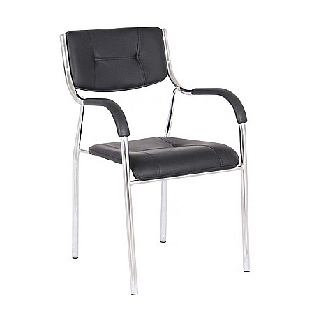 Scaune pentru vizitatori - Scaun vizitator GN cu manere, cadru cromat, piele ecologica, 150 kg, negru