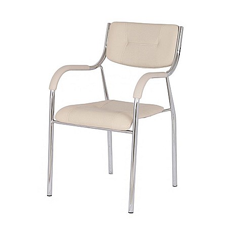 Scaun vizitator GN cu manere, cadru cromat, piele ecologica, 150 kg, bej [1]