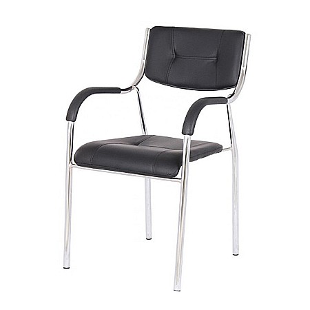Scaun vizitator GN cu manere, cadru cromat, piele ecologica, 150 kg, negru [1]