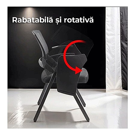 Scaun vizitator HRC 603, cu masuta rabatabila, pliabil, ergonomic, mesh, cadru metalic, 120 kg, negru [7]