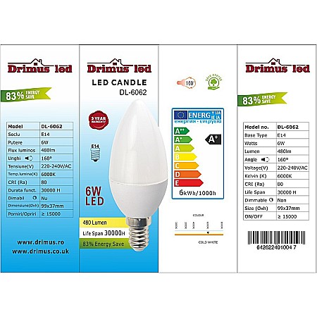 Set 6 Becuri LED Drimus E14 6W lumina rece DL-6062 [1]