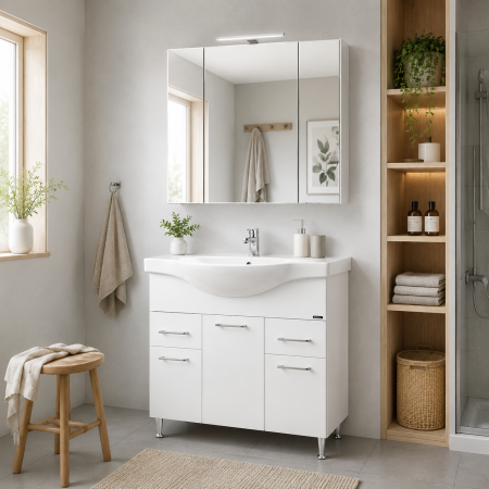Seturi mobilier baie - Set Baza, lavoar baie GN1531 si oglinda Celine - 80 cm