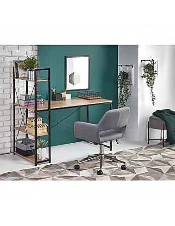 Set birou cu rafturi HM Narvik B1, cadru metalic, PAL melaminat, 120x64x120 cm, stejar sonoma/negru si scaun stofa tip catifea SL Q020, inaltime reglabila, cadru cromat, 90 kg, Gri [2]