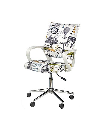 Set birou cu spatii depozitare HM Grosso, rafturi, sertar, PAL melaminat, 149x50x105 cm, stejar auriu/alb si scaun copii HM Ibis Paris, Ergonomic, Cadru Cromat, Stofa, 100 Kg, Multicolor [5]