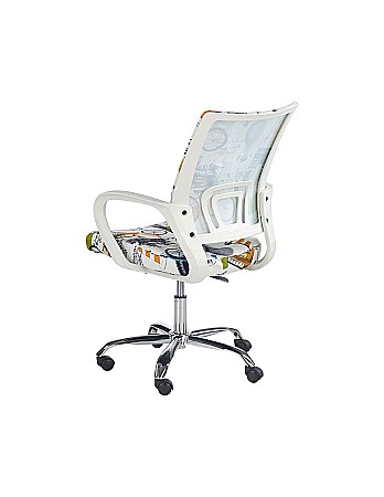 Set birou cu spatii depozitare HM Grosso, rafturi, sertar, PAL melaminat, 149x50x105 cm, stejar auriu/alb si scaun copii HM Ibis Paris, Ergonomic, Cadru Cromat, Stofa, 100 Kg, Multicolor [4]