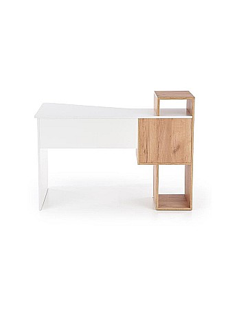 Set birou HM Conti, rafturi, sertar, PAL melaminat, 122x57x90 cm, stejar/alb si scaun copii HM Bloom, stofa/mesh, mecanism de balans, cotiere rabatabile, Gri/Negru [2]