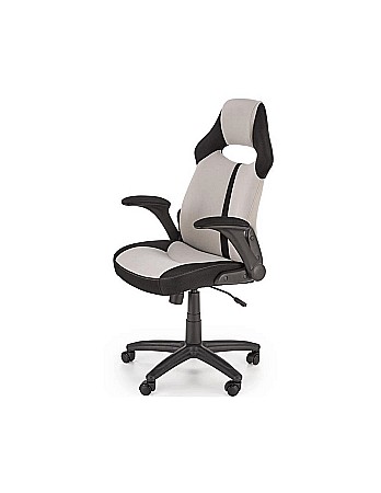 Set birou HM Conti, rafturi, sertar, PAL melaminat, 122x57x90 cm, stejar/alb si scaun copii HM Bloom, stofa/mesh, mecanism de balans, cotiere rabatabile, Gri/Negru [5]