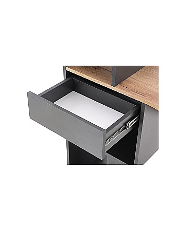 Set birou HM Conti, rafturi, sertar, PAL melaminat, 122x57x90 cm, stejar/gri si scaun pentru copii HM Coco, piele ecologica, inaltime reglabila, 80 kg, Alb [2]
