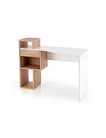 Set birou HM Conti, rafturi, sertar, PAL melaminat, 122x57x90 cm, stejar/alb si scaun copii HM Bloom, stofa/mesh, mecanism de balans, cotiere rabatabile, Gri/Negru [4]