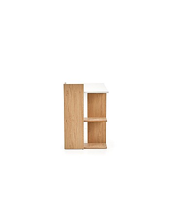 Set birou HM Fino, 2 rafturi, PAL melaminat, 122x57x85 cm, stejar auriu si scaun copii HM Gonzo 2, Ergonomic, tapitat cu piele ecologica, cu brate, 90 Kg, Alb [3]