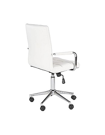 Set birou HM Fino, 2 rafturi, PAL melaminat, 122x57x85 cm, stejar auriu si scaun copii HM Gonzo 2, Ergonomic, tapitat cu piele ecologica, cu brate, 90 Kg, Alb [6]