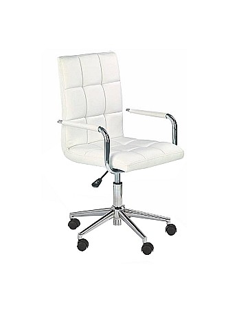 Set birou HM Fino, 2 rafturi, PAL melaminat, 122x57x85 cm, stejar auriu si scaun copii HM Gonzo 2, Ergonomic, tapitat cu piele ecologica, cu brate, 90 Kg, Alb [4]