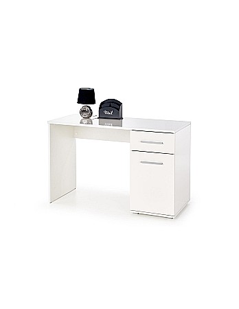 Set birou HM Lima B1, cu usa si sertar, PAL melaminat, 120x55x75 cm, alb si scaun copii HM Matrix, Ergonomic, Stofa/Piele ecologica, 100 Kg, Negru/Turcoaz [4]