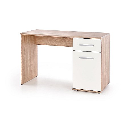 Set birou HM Lima B1, cu usa si sertar, PAL melaminat, 120x55x75 cm, stejar sonoma/alb si scaun copii HM Timmy, ergonomic, inaltime reglabila, Rotire 360 ˚,120 kg, roz [1]