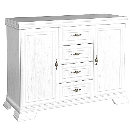 Set comoda living si dormitor, VM3, 4 sertare, 2 usi si vitrina suprapozabila VMN4, 2 usi, 2 polite, Pal melaminat, cu insertii MDF, Alb Antichizat [4]