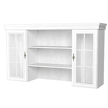 Set comoda living si dormitor, VM3, 4 sertare, 2 usi si vitrina suprapozabila VMN4, 2 usi, 2 polite, Pal melaminat, cu insertii MDF, Alb Antichizat [8]