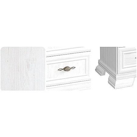 Set comoda living si dormitor, VM3, 4 sertare, 2 usi si vitrina suprapozabila VMN4, 2 usi, 2 polite, Pal melaminat, cu insertii MDF, Alb Antichizat [5]