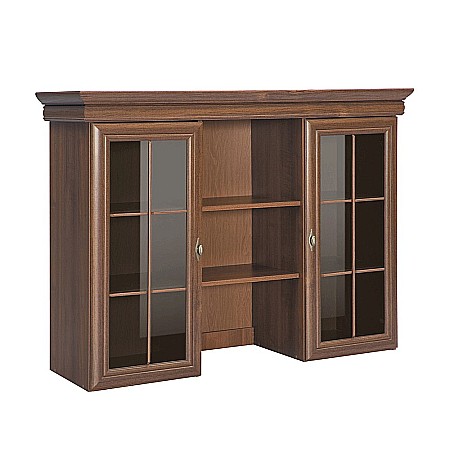 Set comoda living si dormitor, VM3, 4 sertare, 2 usi si vitrina suprapozabila VMN4, 2 usi, 2 polite, Pal melaminat, cu insertii MDF, Nuc [8]