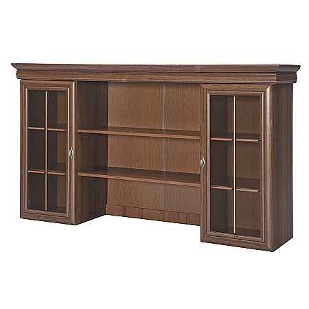 Set comoda living VM4, 4 usi, un sertar si vitrina suprapozabila VMN5, 2 usi, 2 polite, Pal melaminat, cu insertii MDF, Nuc [9]