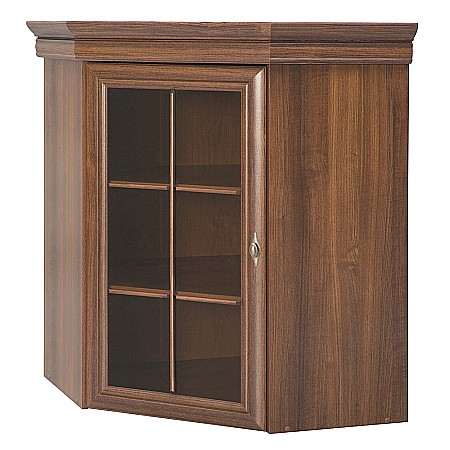 Set comoda pe colt pentru living VMN1, cu o usa, o polita si vitrina suprapozabila VMNN1, o usa, 2 polite, Pal Melaminat, cu elemente din MDF, Nuc [11]