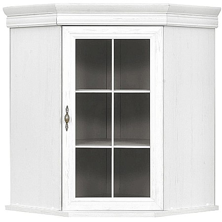 Set comoda pe colt pentru living VMN1, cu o usa, o polita si vitrina suprapozabila VMNN1, o usa, 2 polite, Pal Melaminat, cu elemente din MDF, Alb Antichizat [4]