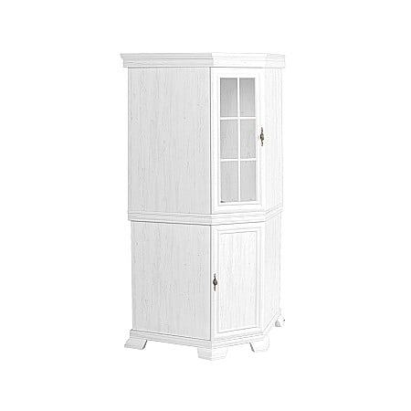 Set comoda pe colt pentru living VMN1, cu o usa, o polita si vitrina suprapozabila VMNN1, o usa, 2 polite, Pal Melaminat, cu elemente din MDF, Alb Antichizat [1]