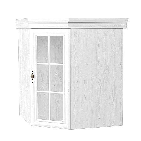 Set comoda pe colt pentru living VMN1, cu o usa, o polita si vitrina suprapozabila VMNN1, o usa, 2 polite, Pal Melaminat, cu elemente din MDF, Alb Antichizat [5]