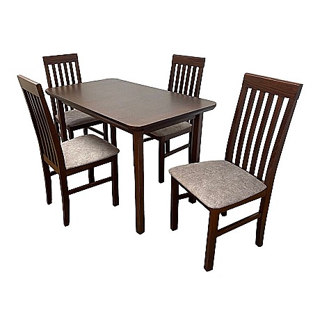 Set masa extensibila lemn masiv, living si bucatarie, DM4 Maxima, blat MDF Furniruit, colturi rotunjite, 120-150x70x76 cm si 4 scaune DM1 Tilo, lemn, stofa, 120 kg, nuc [0]