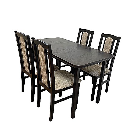 Set masa extensibila lemn masiv, living si bucatarie, DM4 Maxima, blat MDF Furniruit, colturi rotunjite, 120-150x70x76 cm si 4 scaune DM7 Boston, lemn, stofa, 120 kg, wenge [1]