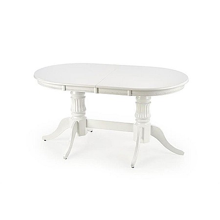 Set masa extensibila living HM Joseph, blat MDF, 150-190x90x77 cm si 4 scaune HM Barock, lemn masiv, stofa, 100 kg, alb [3]